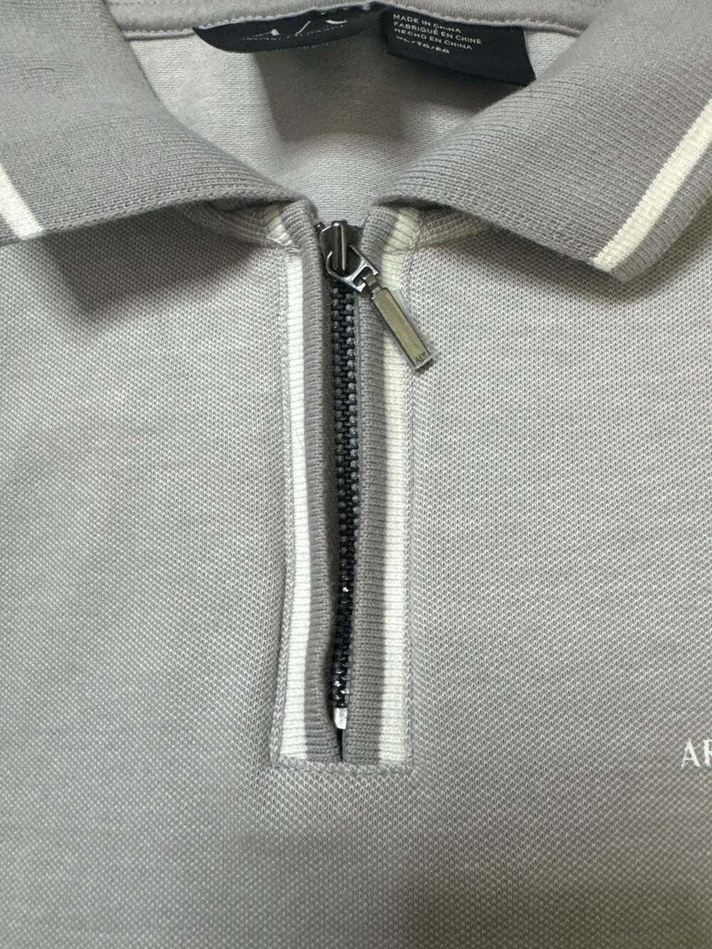 Armani Exchange Men’s Grey Quarter Zip Polo Shirt Contrast Trim Size XL - Picture 2 of 11